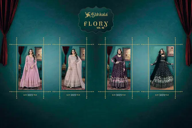 Flory Vol 46 By Kf Shubhkala Foil Printed Full Length Gown With Dupatta Wholesalers In Delhi